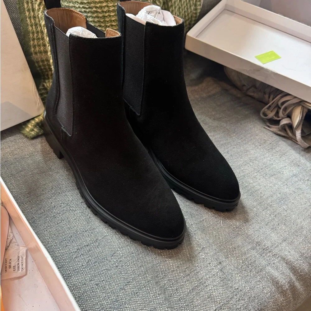 Quince Black Suede Chelsea Boots with Pull Tabs - Picture 3 of 10